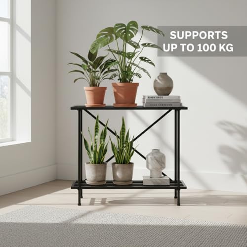 Image of Mighty Home 2-Tier Metal Plant Stand, Functional Balcony & Indoor Flower Pot Holder, Sturdy, Space-Saving Design, Rust-Resistant, Easy Assembly, Efficient Storage and Display