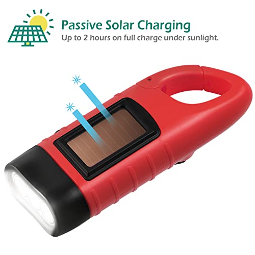 GeeRic 2-Pack Hand Crank Solar Powered Flashlight, Emergency Rechargeable LED Flashlight, Survival Flashlight, Quick Snap Carabiner Dynamo Flashlight Torch for Outdoor Sports Black+Red - Image 4