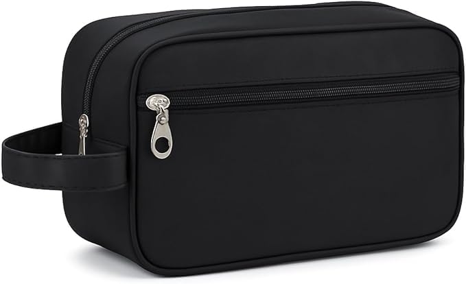 Kirk Necessaire Masculina Viagem (Bolsa de Toilette) Nylon Impermeável, Alça Lateral, 2 Compartimentos, Organizador de Higiene Executivo para Shampoo, Barba e Perfume (Preto)