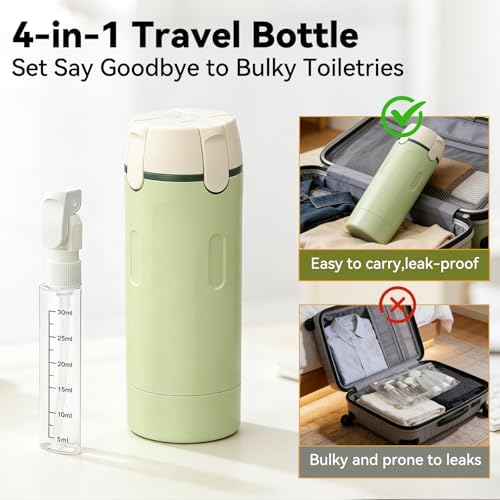 4 in 1 Travel Dispenser Bottle with Cleaning Brush,4 Pack 30ml Leak Proof Refillable Travel Size Toiletries Containers for Shampoo Conditioner,Portable Travel Bottles Set for Vacation Camping & Gym - 4
