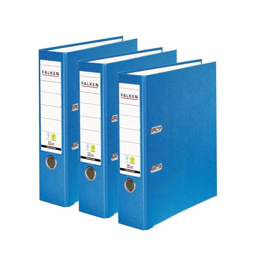 Original Falken 3er Pack PP-Color Ordner. Made in Germany. 8 cm breit DIN A4 Aqua Vegan Kunststoff-Ordner Ringordner Aktenordner Briefordner Büroordner Plastikordner Schlitzordner