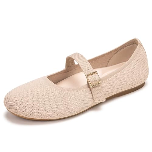 Image of Frank Mully Women's Mary Jane Flats Comfortable Dressy Ballet Flats Casual Round Toe Slip On Washable Knitted Fabric Office Work Woman Shoes