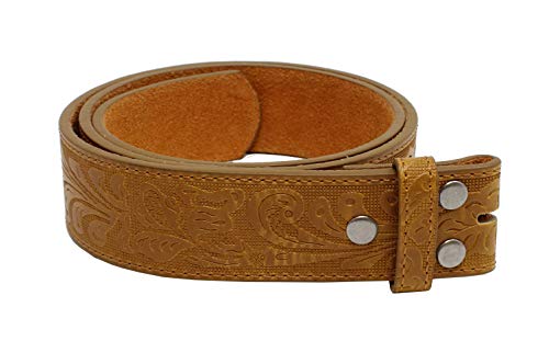 Image of BC Belts Western Leather Belt Strap - 1.5 inch Wide with Embossed Scrollwork Without Buckle for Men & Women, Cowboy /Cowgirl Style