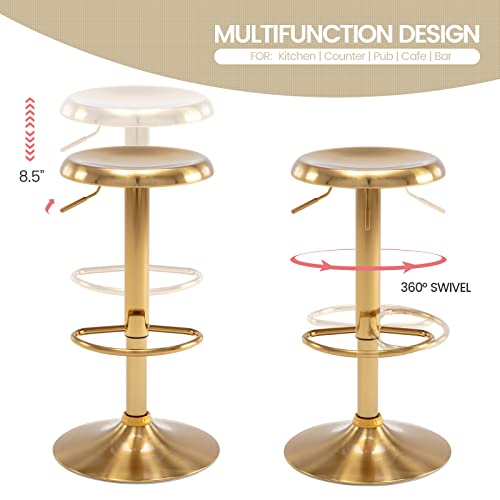 Brage Living Adjustable Bar Stools Set of 2, Swivel Round Metal Airlift Barstools, Backless Counter Height Bar Chairs for Kitchen Dining Room Pub Cafe (Gold) - Image 6