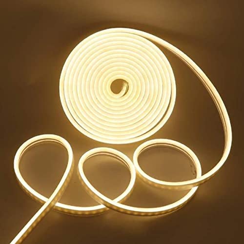 Led Strip RSCT Neon Rope Light Silicon DC Light (5 Meter/16.4 Feet) or Indoor and Outdoor Flexible Waterproof Decorative Light with 12v DC Adapter Include - Warm White