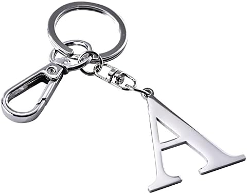 Hongeely Initial Letter Key chain Silver for Men Women Bright 304 Stainless Steel Alphabet Keychain Ring for Girls Boys (Silver letter A)