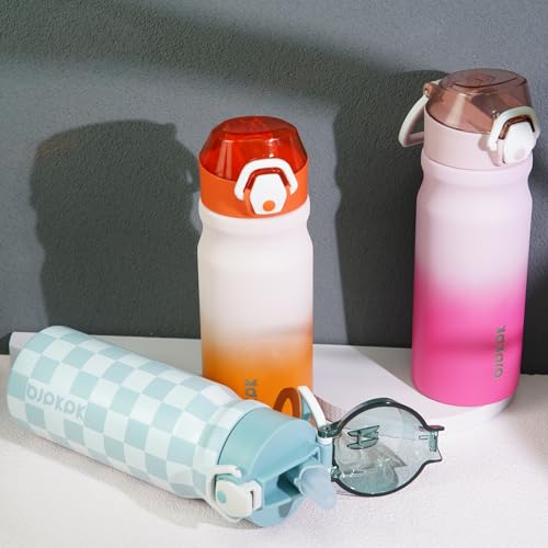Image of BJPKPK 18 oz Water Bottle with Straw & Handle, Insulated Stainless Flask | Leak Proof Locking Lid, Thermal, Double Wall Vacuum, Keeps Hot /Cold, BPA Free, Dishwasher Safe, Travel & Sports, Orange