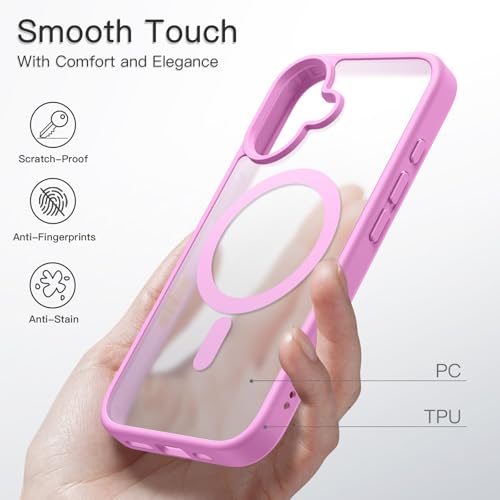 Image of JETech Magnetic Cover Case for iPhone 16 Plus 6.7-Inch Compatible with MagSafe, Translucent Matte Back Slim Shockproof Phone Cover (Pink)