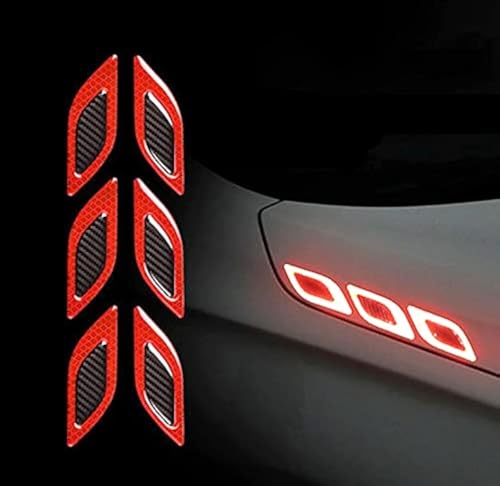 Image of Car High Intensity Reflective Stickers Side Marker Bumper Fender Safety Warning Sticker Universal Strong Reflective Warning Scratches Protector Sticker for Car Night Visibility 6 Psc (Red)