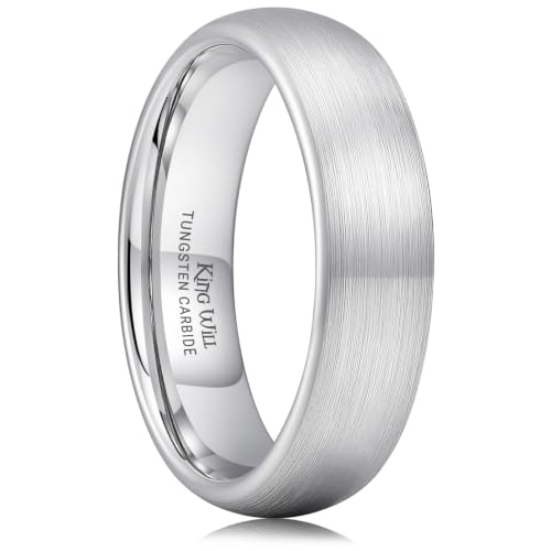 King Will BASIC 4 mm 6 mm 7 mm Anillo de carburo de tungsteno cepillado abovedado, negro y plateado, banda de boda para hombre y mujer, ajuste cómodo, Z+3(72.3mm), Tungsteno, Sin piedras preciosas