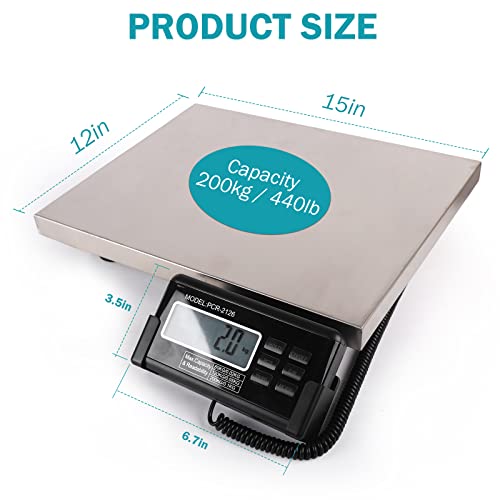 440Lbs Shipping Scale Digital Heavy Duty Postal Scale, Multi-Function 15"X 12" Large Platform Scale, Accurate Stainless Steel Industrial Scale For Packages/Post Office/Luggage/Home/Market #TOP1