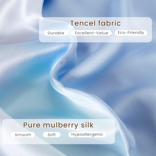 Image of THXSILK Set of 2 Natural Mulberry Silk Pillowcase for Hair & Skin with Zipper Closure, Cooling, Natural, Organic, Double Sided Silk Pillow Case (Gradient Light Blue, Queen 20 inchx30 inch)
