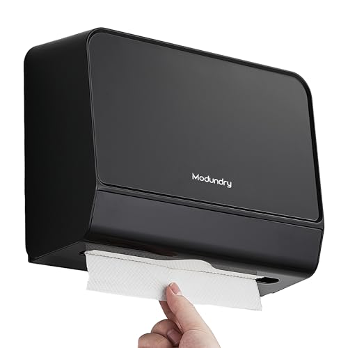 Modundry Papierhandtuchspender Handtuchspender zur Wandmontage ohne Bohren, Kommerziell Papiertuchspender für Küche Badezimmer Büro, hält 200 Blatt (Schwarz)