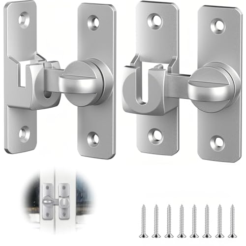 HECHKJ 2 Pares Pestillo Puerta, 90°/180° Cerradura Puerta Corredera, Aluminio Pestillo Puerta Corredera, Cierre Puerta Corredera con 8 Tornillos, Plata, Para Puertas, Ventanas, Armarios