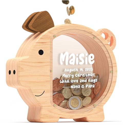 Summidate Piggy Bank for Kids,Large Wooden Pig Money Bank for Boys Girls
