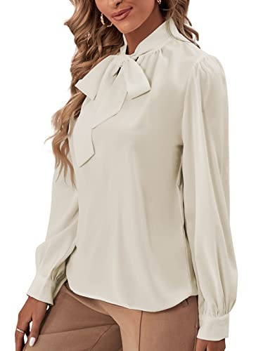 Rooscier Women's Bow Tie Neck Long Sleeve Buttton Cuff Chiffon Elegant Blouse4