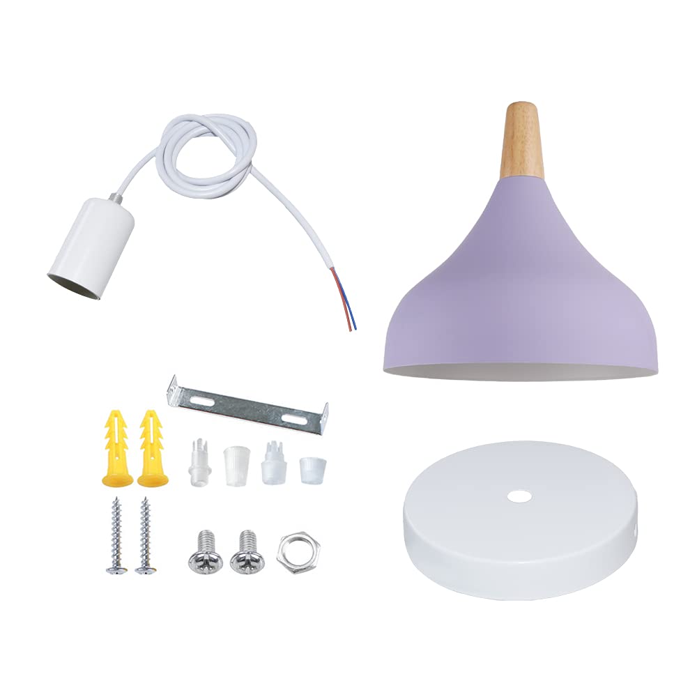 WOTTES - lampadari a sospensione, stile vintage, stile a goccia, attacco E27, in metallo, per camera da letto, sala da pranzo, cucina, Ø 20 cm (Viola)