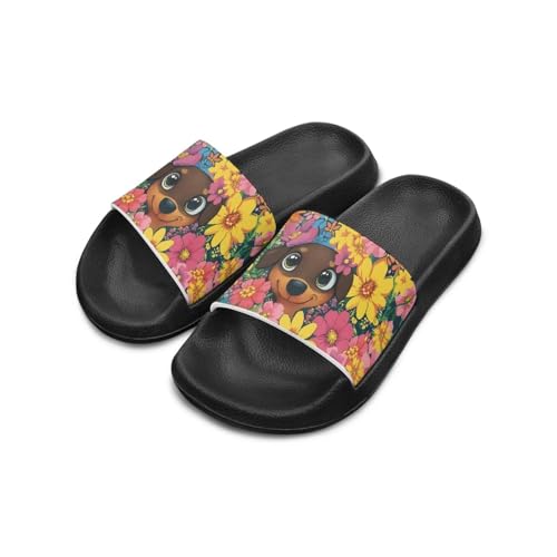 Toddler Beach Slides Open Toe Slide Sandals Soft Molded EVA Footbed Slippers Arch Support Slip On Footwear