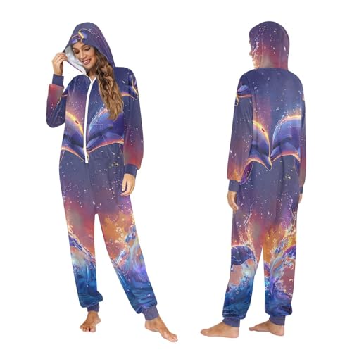 Mameluco con capucha pijama navideño de felpa invierno con estampado de delfines 5