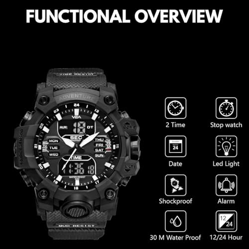 Image of V2A Bold & Big Dial Analog-Digital Sports Watch for Men | Multifunction Military Wristwatch | Gift for Men
