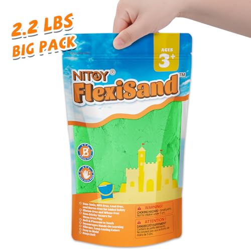 Image of NiToy FlexiSand 2.2Lbs Sand Toy, Never Dries Out-Fun for 3 Years and up Kids Bulk Refill for Sensory Sand Box Toys, Ideal for Shaping, Squeezing and Molding(Green)