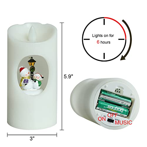 Eldnacele Christmas Spinning Flameless Candles With Music And Swirling Scene, 6H Timer Battery Operated White Wax Led Pillar Candle Decoration For Holiday Gifts (Snowman) #TOP1