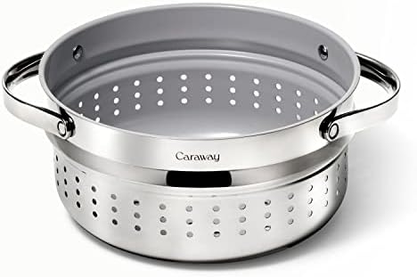 Caraway Steamer – Stainless Steel Steamer with Handles – Non Stick, Non Toxic Coating – Steam Veggies, Seafood, and More – Compatible With Our Dutch Oven or Sauce Pan – Large