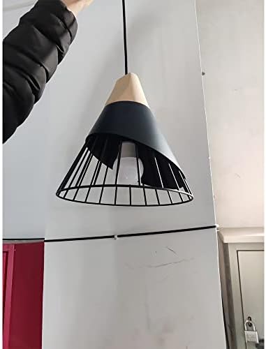Xindaxin Vintage Industrial Rustic Metal Pendant Lampshade Hanging Ceiling Pendant Light Lamp Fixture E27 with Wooden Top (Black)