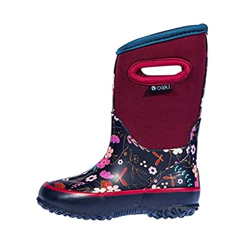 OAKI Kids’ Neoprene Rain and Snow Boots – Waterproof, Insulated 7mm Liner for -30°F, Durable 8mm Reinforced Outsole, Eco-Friendly Materials, Midnight Floral 1Y Cover