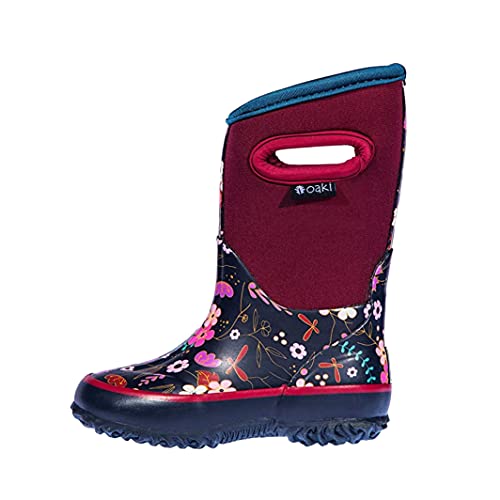 OAKI Kids Neoprene Rain and Snow Boots Waterproof, Insulated 7mm Liner for -30 F, Durable 8mm Reinforced Outsole, Eco-Friendly Materials, Midnight Floral 10T