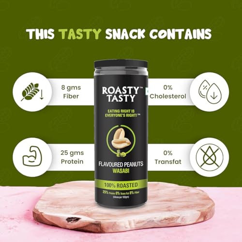 Image of Roasty Tasty Wasabi Flavour Roasted Peanuts|Healthy Snacks|Rich In Protein & Fibre|Roasted, Not Fried Snacks|Healthy Food|Namkeen Peanuts|Crunchy Masala Peanuts|Pack Of 2 (150G Each)