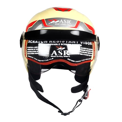 Image of ASR Junior Riders Helmet, High-Impact ABS Shell, Scratch & UV Resistant, Wide-View Visor, ISI Approved, Boys & Girls,Size-XS (Cream)