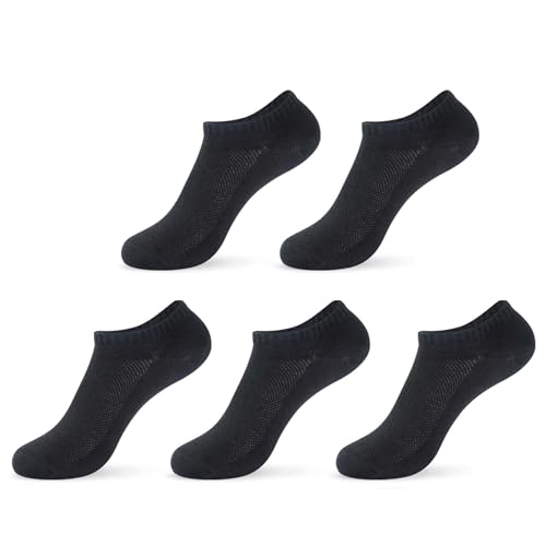 Velvaria Ankle Socks 5-Pair Pack for Men & Women No Show Low Cut Breathable Cotton Socks with Mesh Ventilation Lightweight & Comfortable for Sports and Daily Wear (Black)