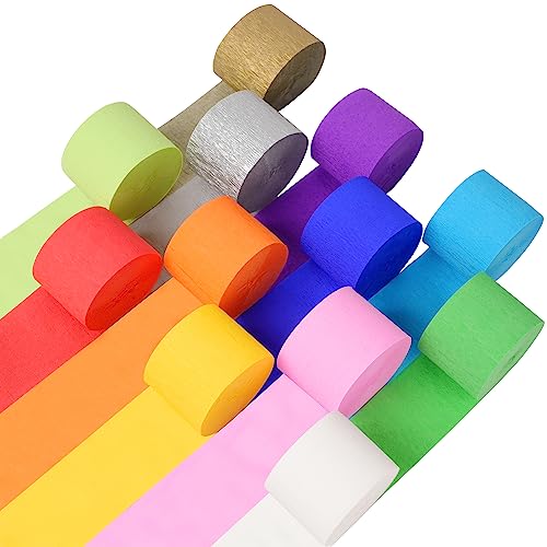 Image of 12 Rolls Crepe Paper Streamers - 12 Colors Rainbow Party Streamers for Birthday, Baby Shower, Wedding, Fiesta, Graduation, Christmas Decorations