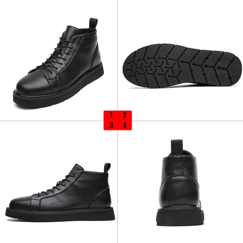 Zeberfi Men's Platform Black Leather Fleece-Lined Chukka Boots Fashion Winter Warm Lace Up Round Toe High Top Casual Sneakers Comfort Waterproof Non-slip Formal Business Work Ankle Boots2