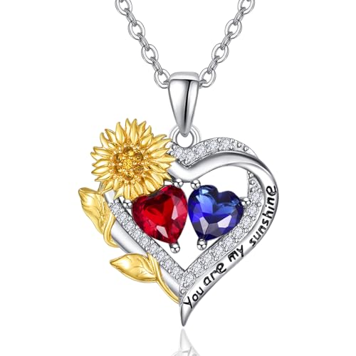 Collier tournesol double cœur message You Are My Sunshine cadeau romantique