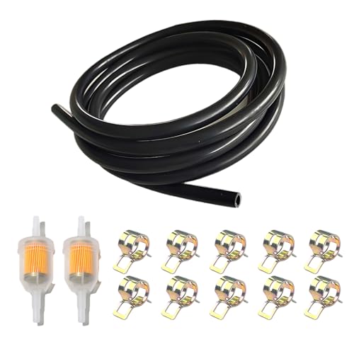 13 Stück Benzinschlauch 5mm Set, 2 Meter Kraftstoffschlauch mit 2 Benzinfiltern und 10 Schlauchschellen, Kraftstoffleitung für Motorrad, LKW, Kleine Motoren