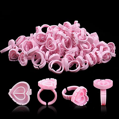 Fawyteng 100pcs Smart Glue Cups Lash Glue Holder Ring Cup,Disposable Glue Cups Lash Glue Rings Fanning Blossom Cups for Eyelash Extensions (Pink)