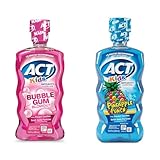 ACT Kids Anticavity Fluoride Rinse Bubble Gum Blowout 16.9 fl. oz. & Pineapple Punch 16.9 fl. oz. with Accurate Dosing Cups