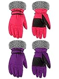 2 Pairs Kids Winter Snow Ski Gloves Children Waterproof Warm Mittens (Rose Red, Purple, 8 - 15 Years...