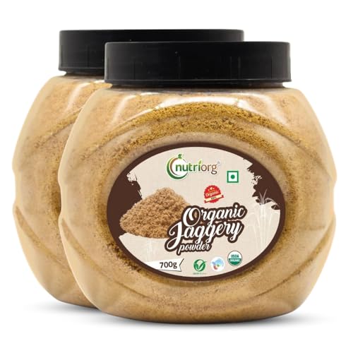 Image of Nutriorg Organic Jaggery Powder 1.4Kg (Pack of 2 * 700g) | Certified Organic Gud | Unrefined & Chemical-Free Natural Sweetener| No Preservatives | Premium Sugarcane Jaggery Powder