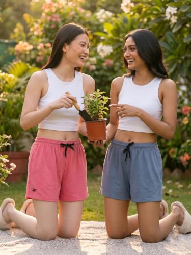 Image of Fflirtygo Women's Cotton Shorts | Sports and Running | Gym Workout and Yoga | Regular Fit Shorts for Women Combo (Pack of 2)