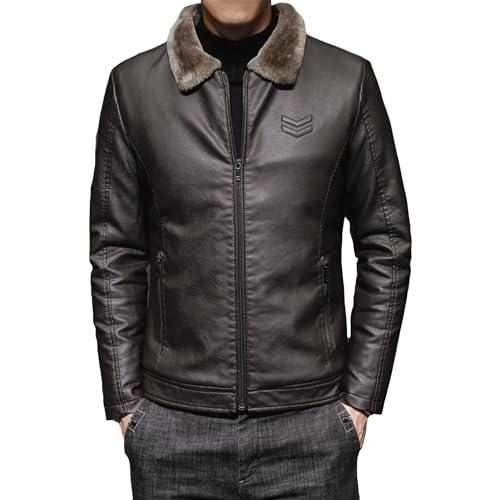 Veste en cuir pour hommes avec col en fourrure blouson aviateur d'hiver noir
