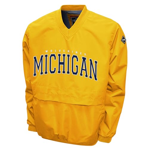 NCAA Michigan Wolverines Adult Yellow Lightweight V-Neck Windbreaker Wind Shirt Pullover Jacket For Men