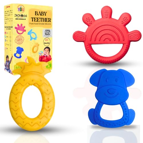 Image of Cute Shape Soft Silicone Teether for Baby Gums, Teething Toys for Babies, BPA Free, Pain-Relief, Non-Toxic, 100% Food Grade, Soothing, Easy to Grasp Chewable - Hand+Pineapple+Dog (Pack of 3)