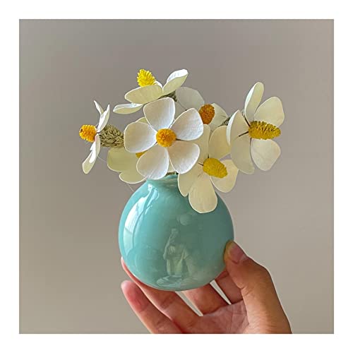 Petit vase en céramique bleue pour fleur séchée et déco hydroponique table