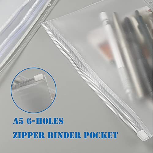 12 Stück A5-Größe Bindertaschen, Reißverschluss-Bindertasche, transparente 6-Loch-Ordner, Tasche mit Deckel, zwei Arten, wasserdichte PVC-Reißverschluss, lose Blättertaschen für Zuhause, Büro