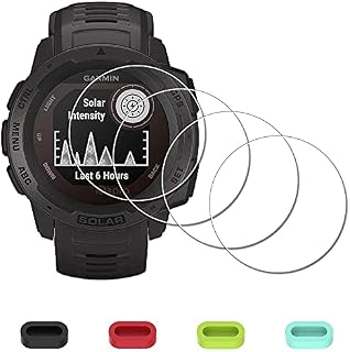 iDaPro [4 sztuki] Ochraniacz ekranu do zegarka Garmin Instinct Solar Tactical/Instinct Tactical/Instinct Watch + silikonowe zatyczki przeciwpyłowe szkło hartowane odporne na zarysowania bez