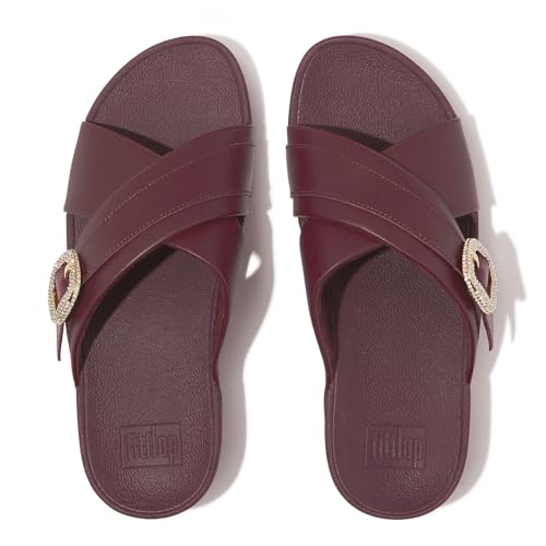 Image of FitFlop Women's Lulu Crystal-Buckle Leather Cross Slide Sandal