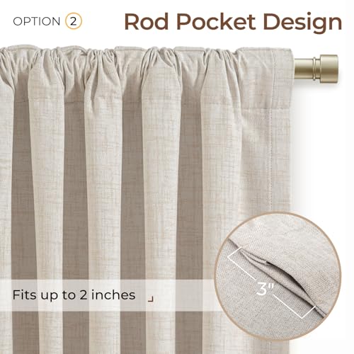 INOVADAY 100% Blackout Curtains 105 Inches Length 2 Panels Set, Back Tab/Rod Pocket Linen Black Out Curtains for Bedroom, Thermal Insulated Window Drapes - Cream, W50 X L105